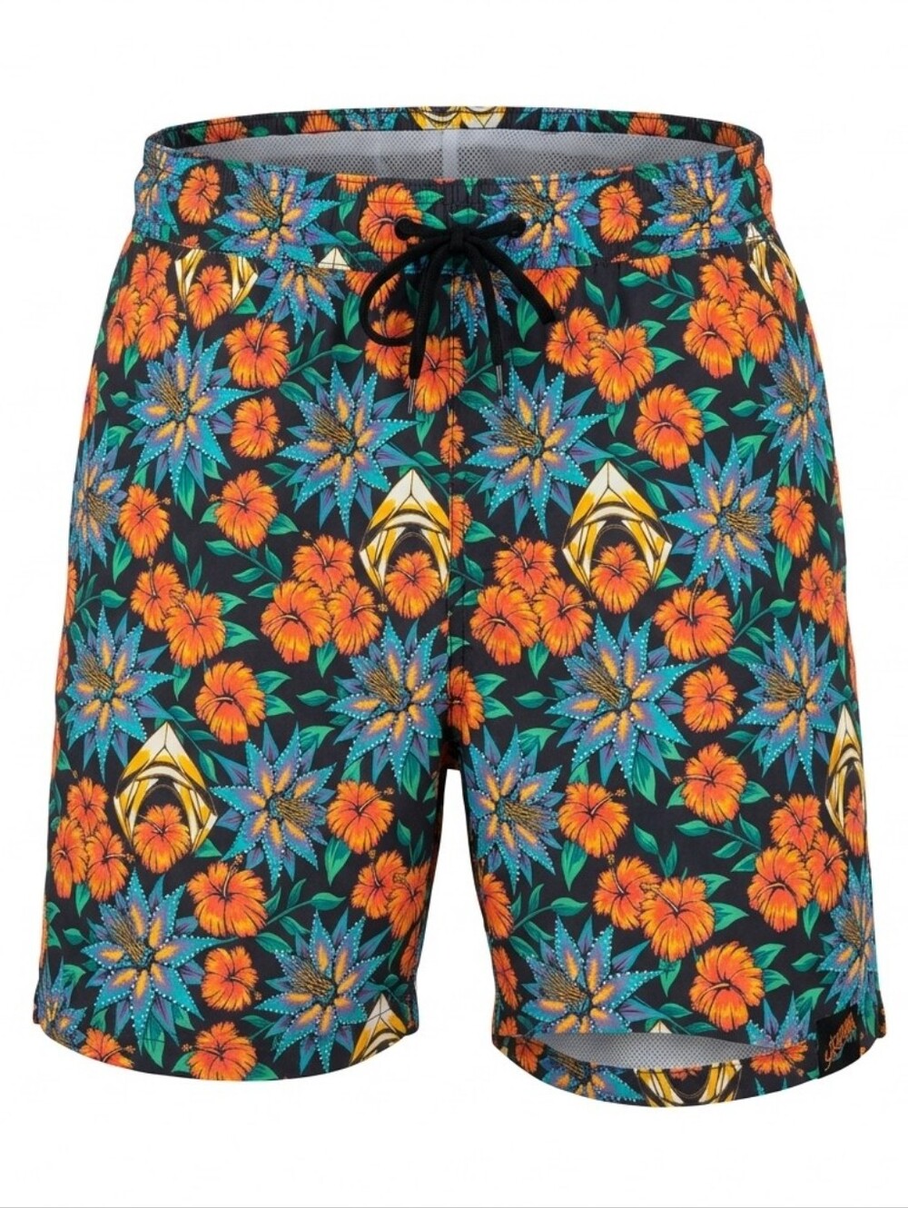 Aquaman DC Warner Bros Floral Hawaiian Swim Trunks Mens NWOT Drawstring Small